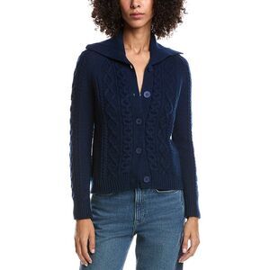 Forte Cashmere Womens  Wool & Cashmere-Blend Luxe Cable Cardigan, Navy